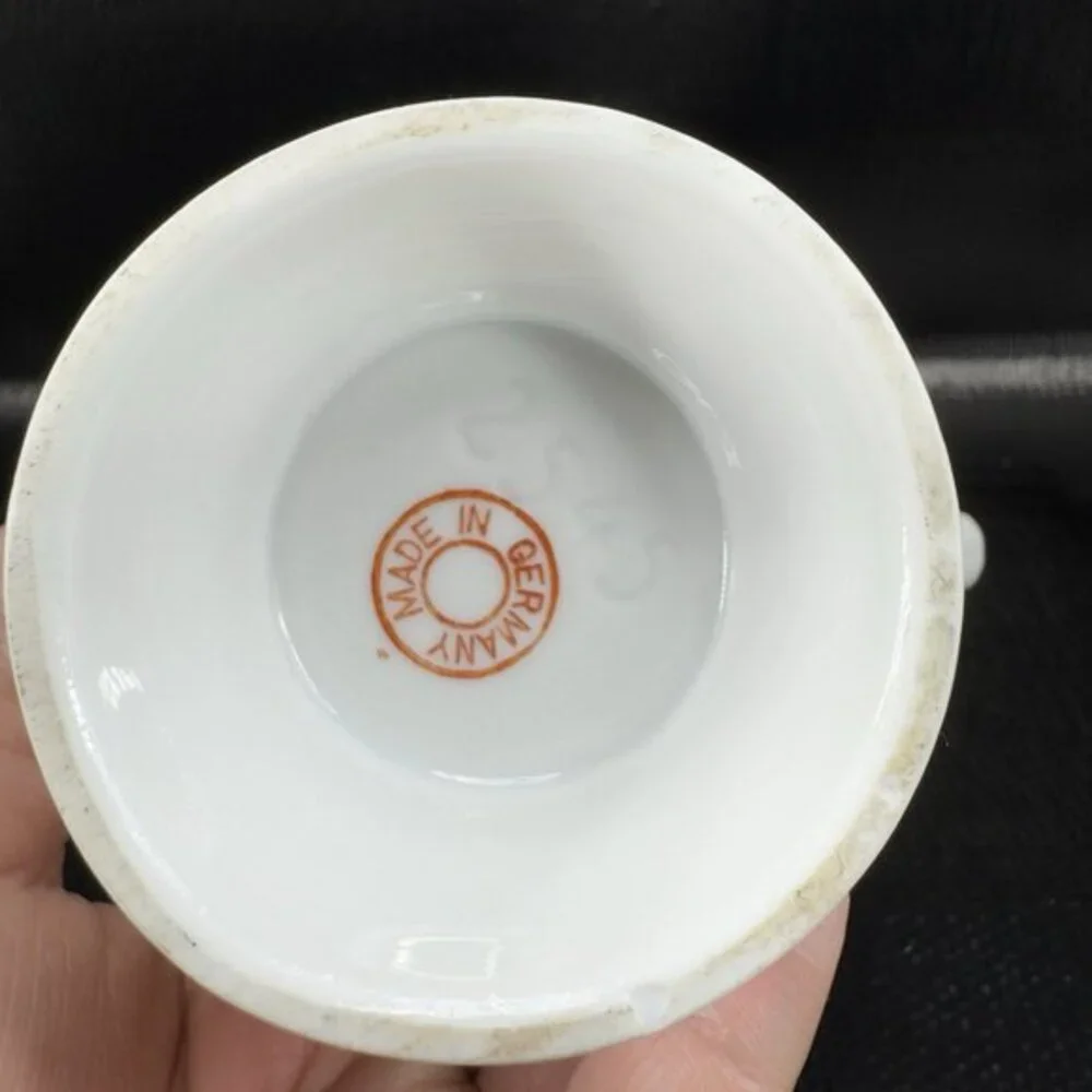 Vintage German‎ Fine Porcelain Pedestal Cup Mug Poppy Red Flower Pattern Set 2
